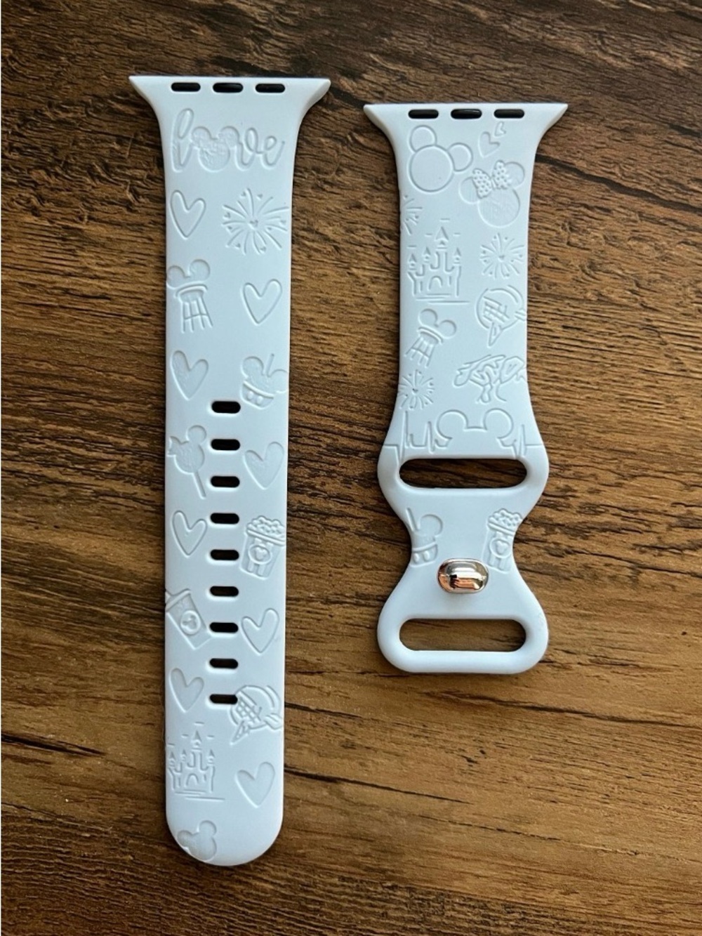 Disney inspired Embossed Light Blue Silicone Watch Band with Theme Icons